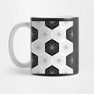 Black and white hexagon starburst flowers Mug